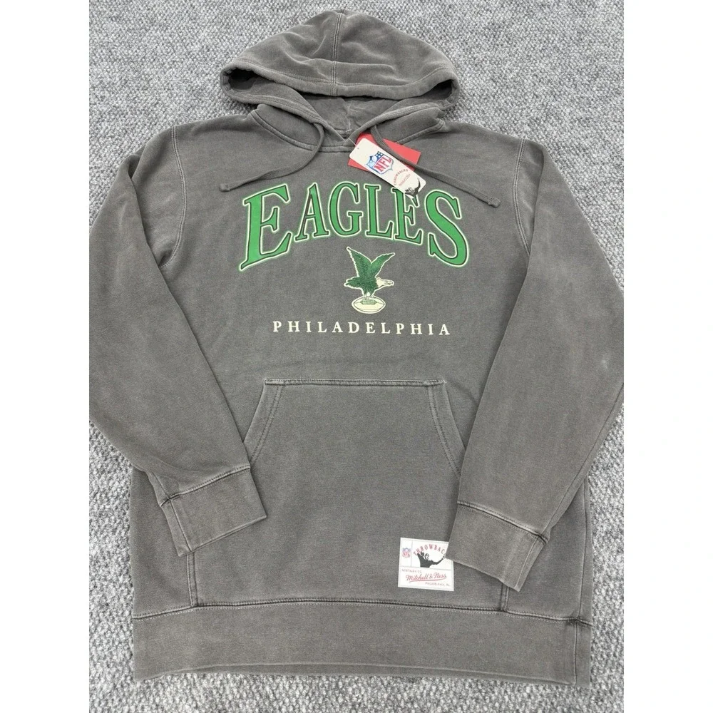 Philadelphia Eagles Mens Medium Mitchell & Ness Throwback Logo Hoodie Sweatshirt